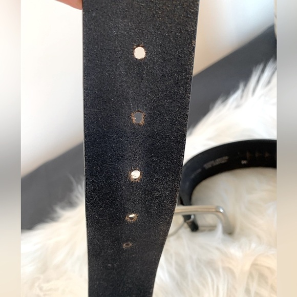 Black and Silver Leather Belt with Metal Buckle - Picture 4 of 5